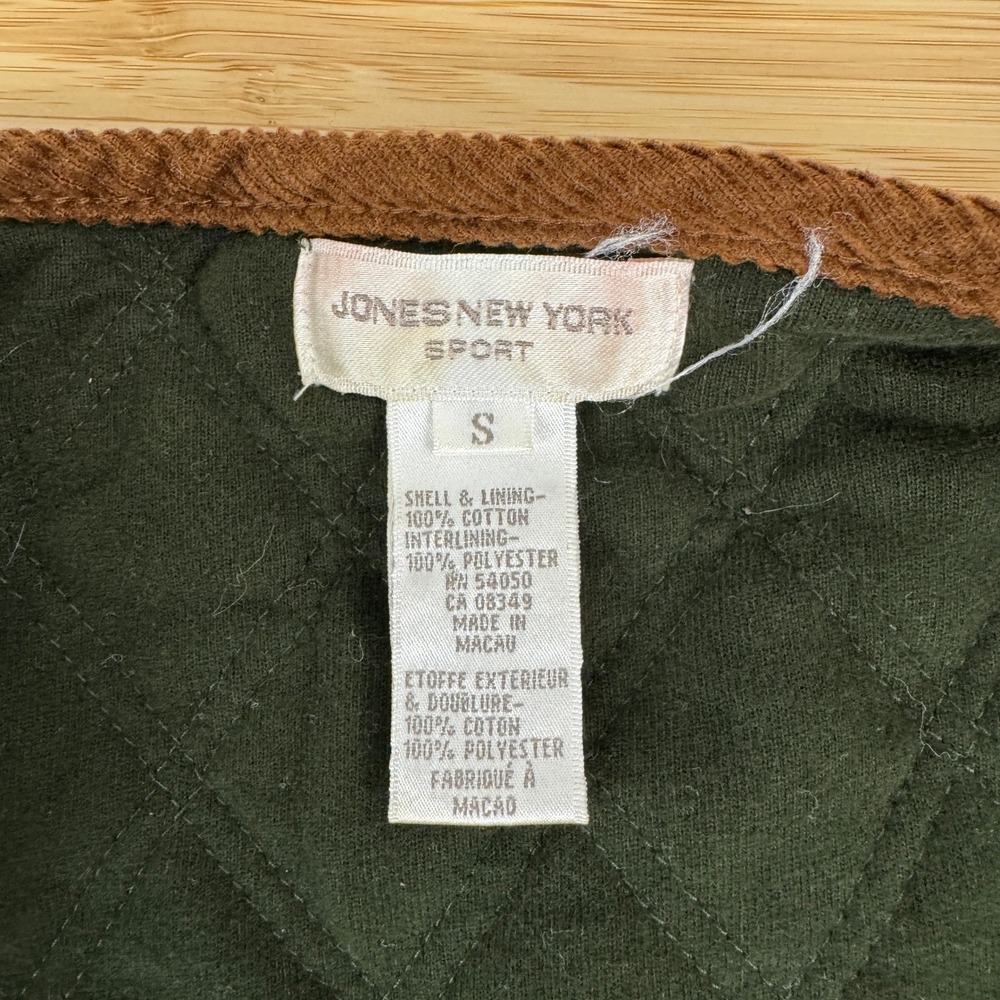 VTG! Jones New York Sport Quilted Jacket S Equestrian Belt Print Green Brown - Picture 7 of 12